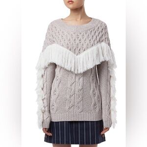 AMUR Ulla Fringe Cable Knit Sweater